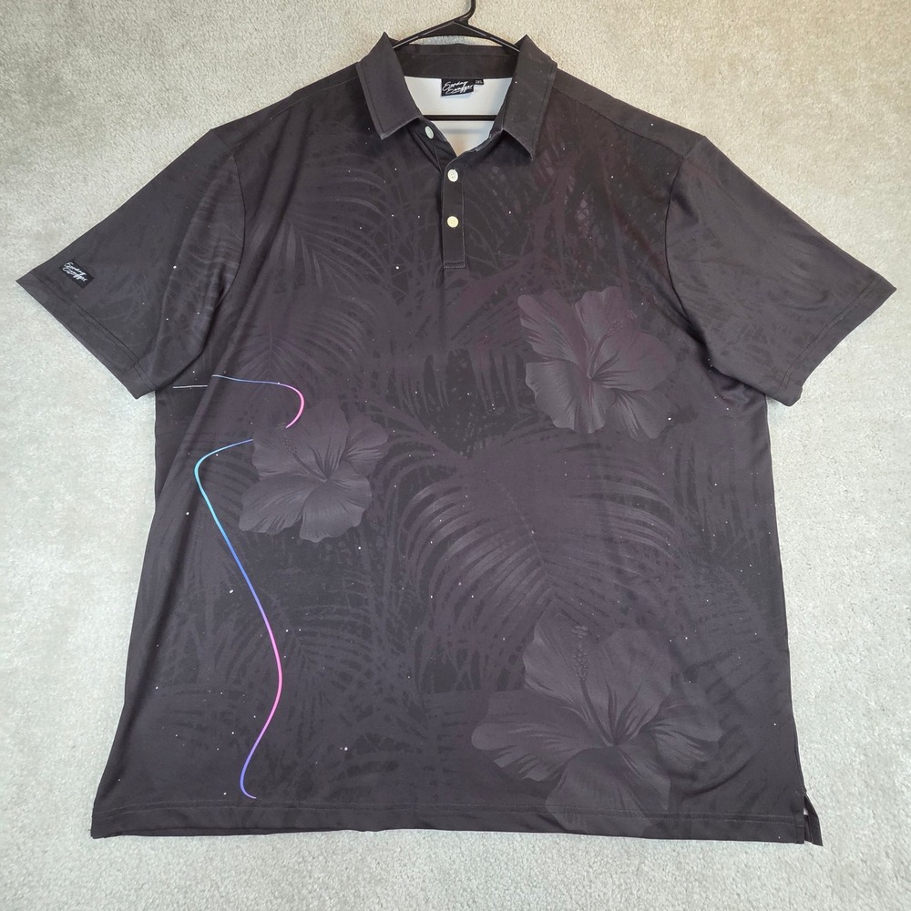 Sunday Swagger Mens 3XL Black Tropical Hibiscus Floral Golf Polo Shirt Stretch